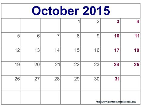 View October 2015 Calendars