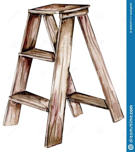 Watercolor Hand Drawn Wooden Ladder Stock Illustration Illustration