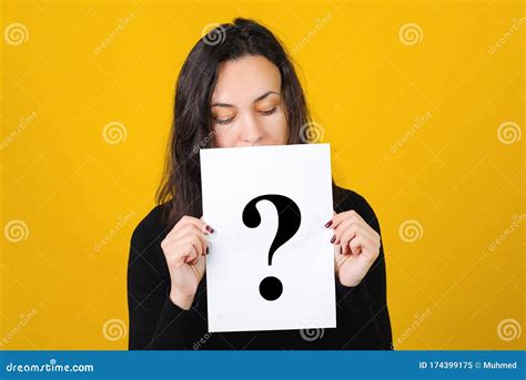 Question Mark Symbol Cute Girl Holding A Question Mark Over Yellow