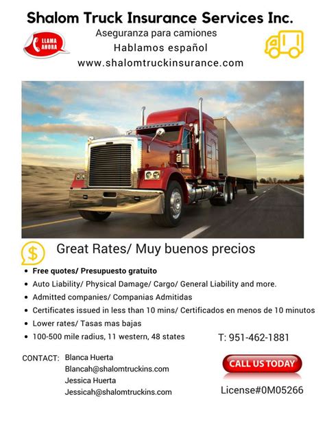Shalom Truck Insurance Services Inc Lic 0m05266 5880 Ave Juan