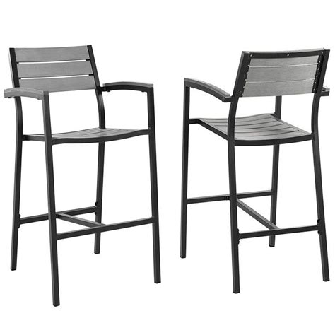 Maine Bar Stool Outdoor Patio Set Of 2 In Brown Gray Modern Outdoor Bar