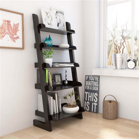 Ignacio 5 Open Shelf Solid Wood Leaning Ladder Bookcase