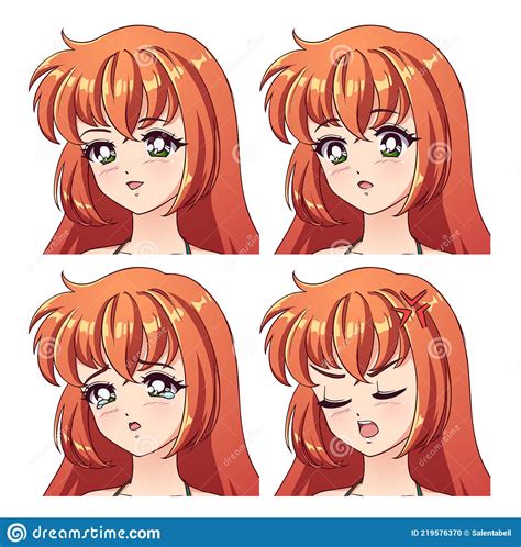 girl with red hair and big anime green eyes stock vector illustration of character lady