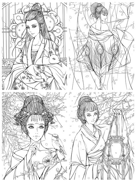 458 Chinese Portrait Coloring Book Vol9 Kayliebooks
