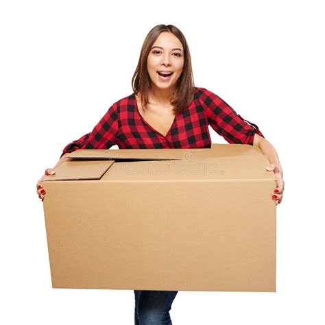 Young Woman Carrying Cardboard Box Stock Image Image Of Girl
