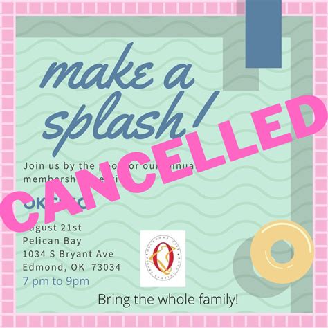 Membership Meeting Sunday August 21st Swim Party Cancelled Oklahoma