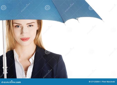 Beautiful Caucasian Business Woman Standing Under Umbrella Stock Photo Image Of Background
