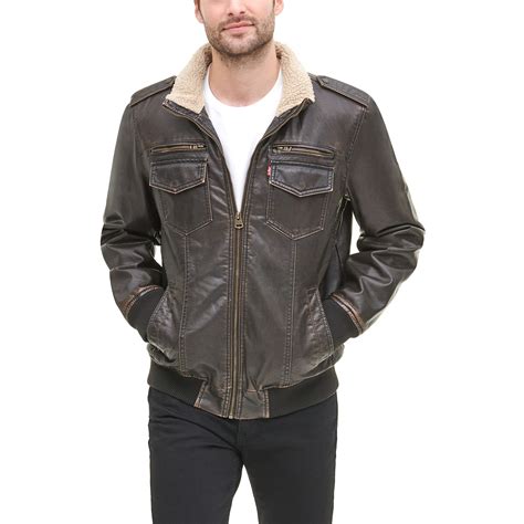 Buy Mens Faux Leather Sherpa Aviator Bomber Jacket Online At