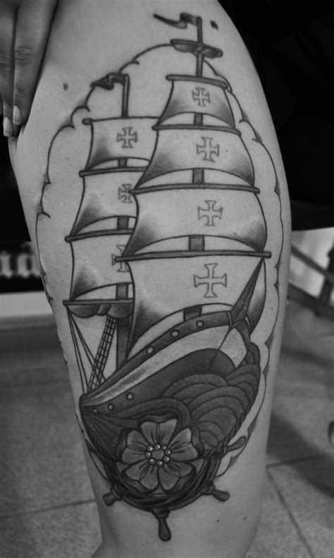 Cool Black Ship Tattoo On Leg Tattoomagz › Tattoo Designs Ink