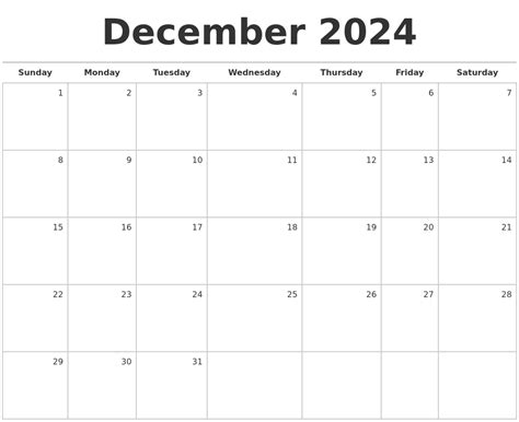 December 2024 Blank Monthly Calendar 2024 Calendar Printable