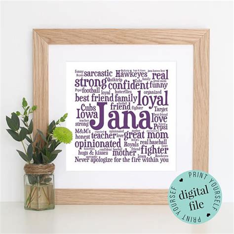 Personalised Word Art Printable T Unique T Custom Personalized