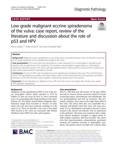 Pdf Low Grade Malignant Eccrine Spiradenoma Of The Vulva Case Report