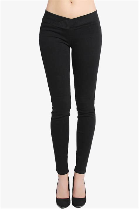 themogan elastic waistband low rise stretchy black denim pull on skinny jeans ebay
