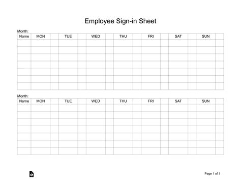 Free Two Week Employee Sign In Sheet Template Pdf Word Eforms