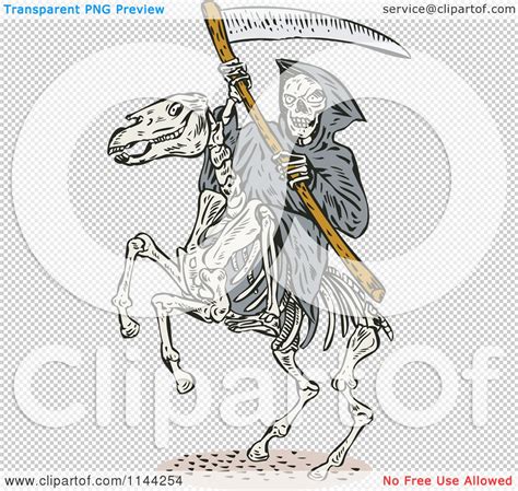 Clipart Of A Skeleton Grim Reaper With A Scythe On A Horse Royalty