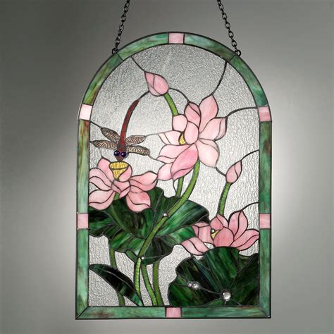 Dragonfly Floral Stained Glass Art Panel