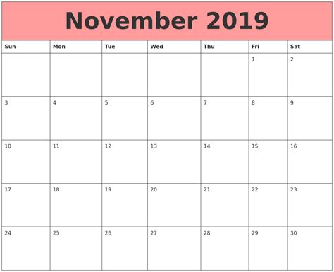 November 2019 Calendars That Work