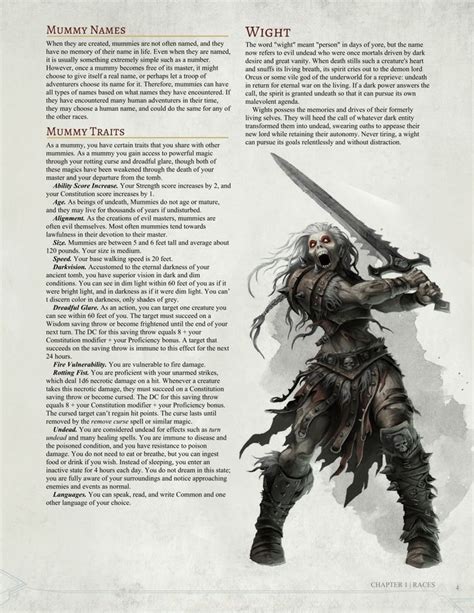 Dnd 5e Homebrew — Mummy And Wight Race From The Dark Arts Players