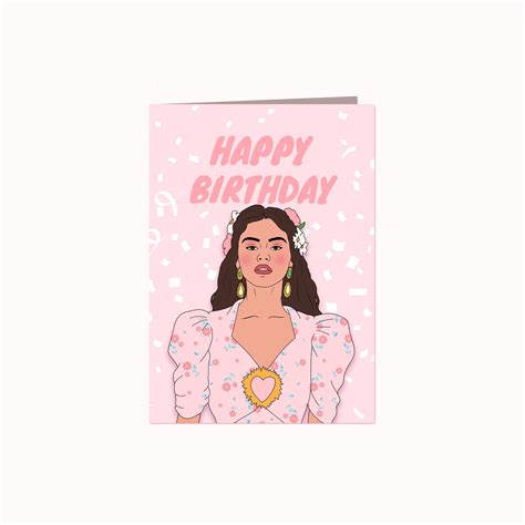 Selena Gomez Birthday Card Pink Selena Gomez Greeting Card Etsy