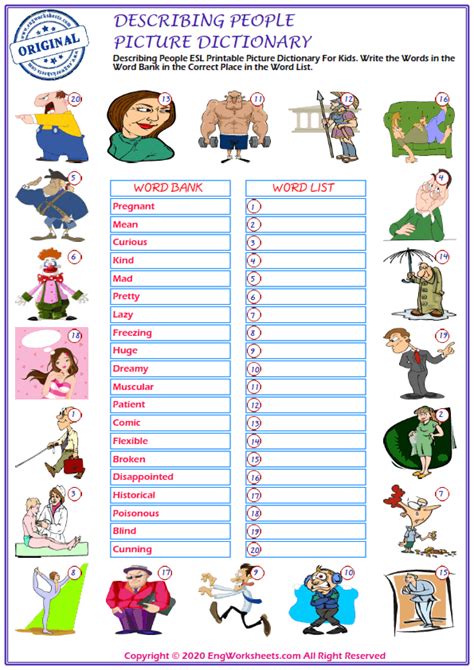 Describing People Printable English Esl Vocabulary Worksheets 1