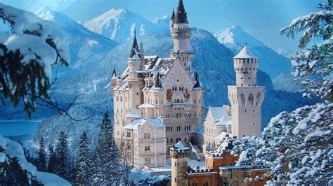 Full Hd Wallpaper Castle Austria Tower Forest Snow Fir Tree Majestic