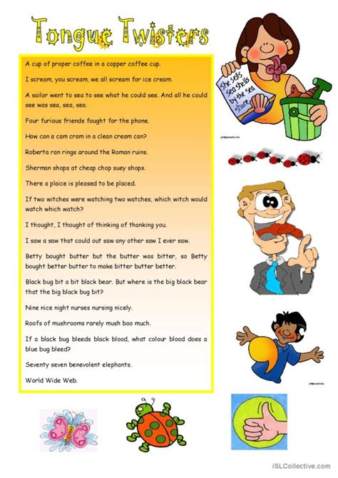 Tongue Twisters For English Learners English Esl Worksheets Pdf And Doc