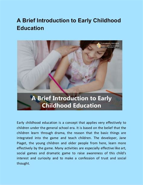 A Brief Introduction To Early Childhood Education