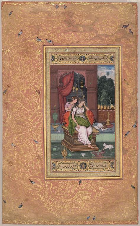 Melancholic Woman And Attendant Ca 1590 Mughal Borders Later Attr
