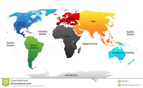 Mapa Del Mundo Con Los Continentes Destacados Ilustración Del Vector