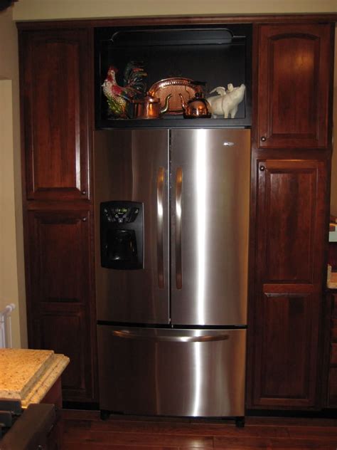Build one long shelf over the fridge & pantry. cabinet over fridge | Open shelves or glass cabinet over ...