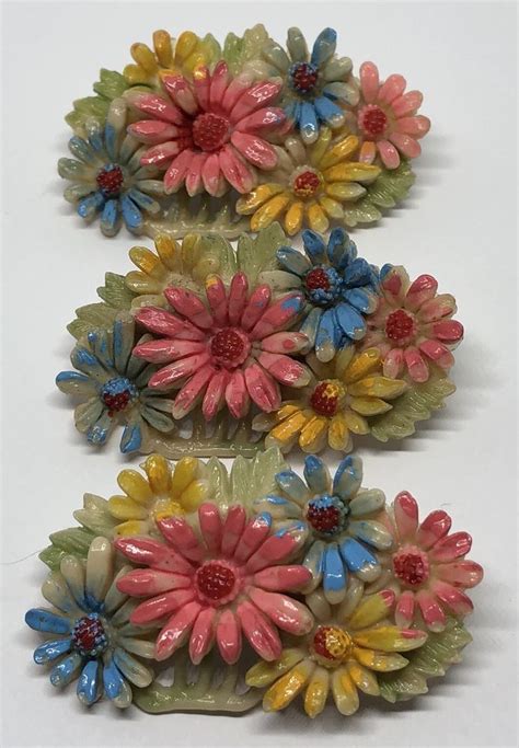 Lot Of I Vntage S Hand Painted Celluloid Flower Cluster Brooch Pins Jewelry EBay Pin