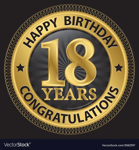 18 Years Happy Birthday Congratulations Gold Label