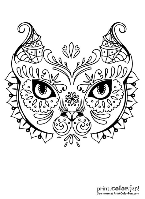 Cat Face In Exotic Design Coloring Page Print Color Fun
