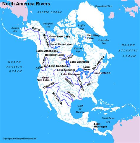 Free Labeled North America River Map In Pdf