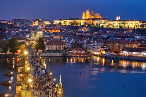 Night View Of Prague Czech Republic Editorial Stock Photo Image Of