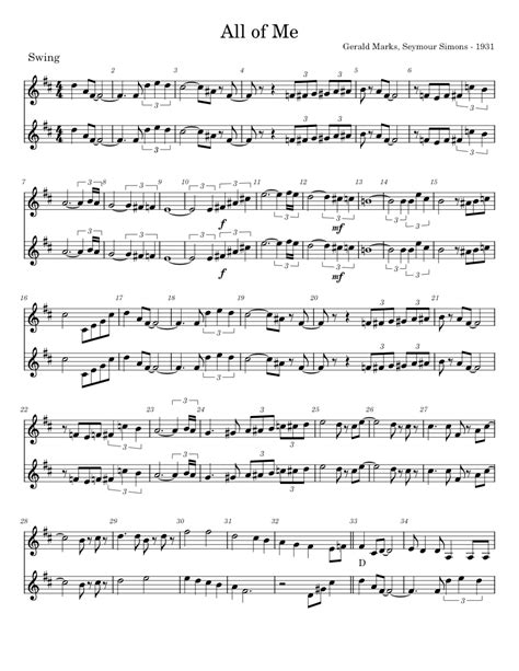 All Of Me Sheet Music For Clarinet In B Flat Woodwind Duet