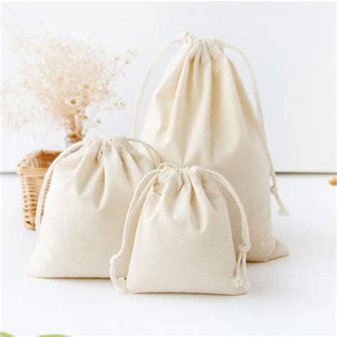 Mini Blank Bag 100 Cotton Fabric Drawstring Storage Bag 4 Size Soild