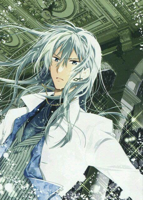 An Anime Character With Long White Hair And Blue Eyes Standing In Front