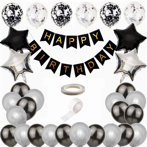 Buy Kiwochy Black And Silver Birthday Party Decorations Set Black Happy