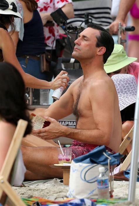 Jon Hamm In A Swimsuit Shooting Scenes For Mad Men