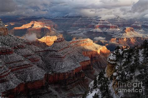 Sunrise On Grand Canyon National Park After Dusting Of Winter Snow
