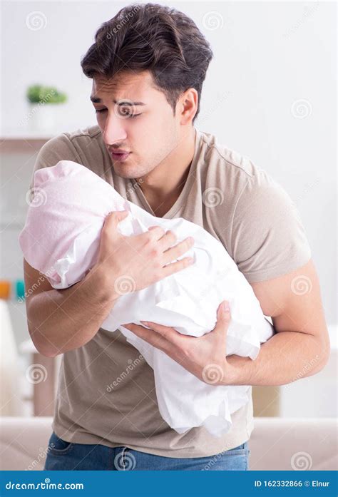 Young Father Dad Frustrated At Crying Baby Stock Photo Image Of