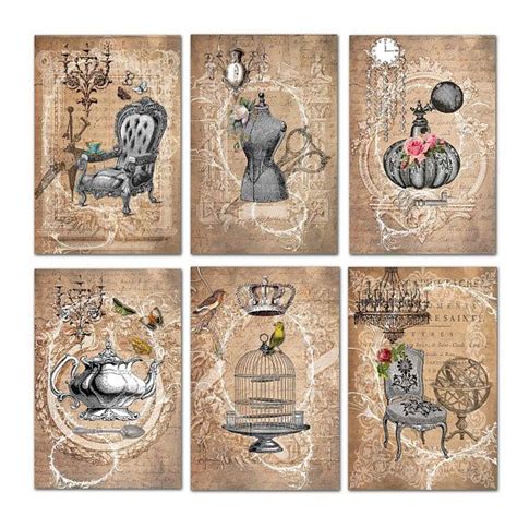 Instant Download Wall Art Card Vintage Sepia Antique Chairs Dressform