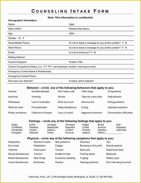 Free Counseling Forms Templates Of Intake Form For Counseling Clients