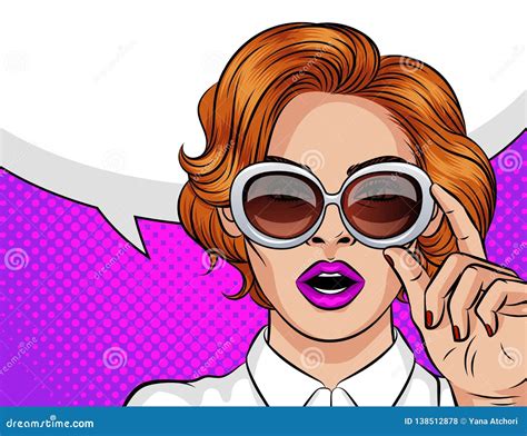 Color Vector Illustration In Pop Art Style A Girl With Red Hair Wearing Sun Glasses Business