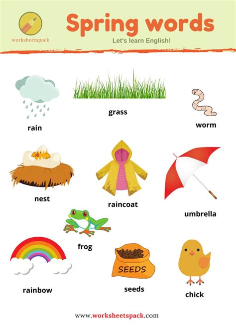 Spring Vocabulary Words With Pictures Free Printable Worksheets Pack