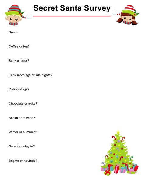 Secret Santa Questions Template Printable Printable Templates