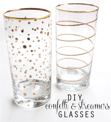 Diy Gold Painted Confetti And Streamers Glasses Gold Diy Diy Wine