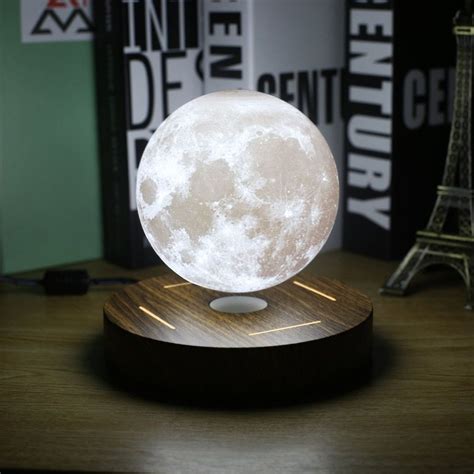 Magnetic Levitating 3d Moon Lamp 360 Rotated Wooden Base 10cm Night