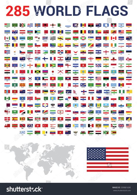 Vector Set Of 285 World Flags Of Sovereign States With